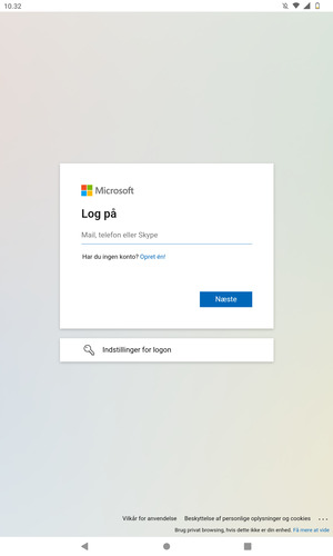 Indtast din e-mailadresse og vælg Næste