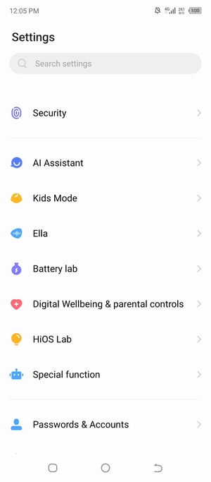 Scroll to and select Security