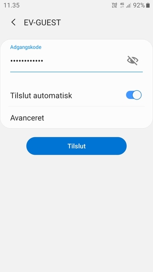 Indtast Wi-Fi adgangskoden og vælg Tilslut