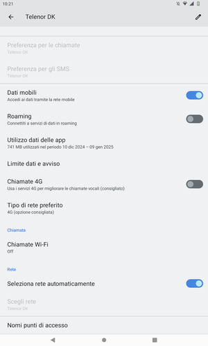 Scorri e seleziona Tipo di rete preferito