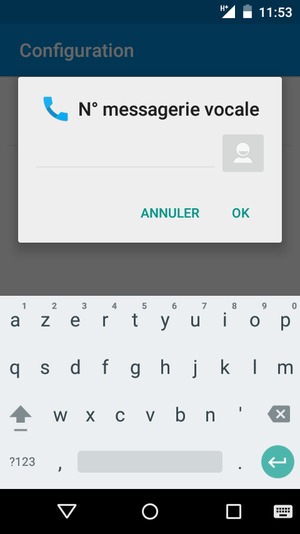 Saisissez le Nº messagerie vocale et sélectionnez OK