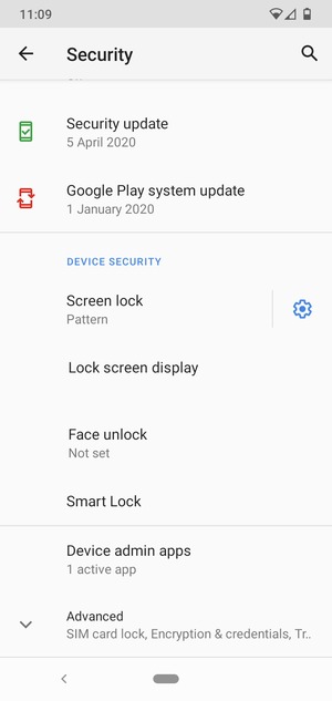 To change the PIN for the SIM card, scroll to and select Advanced