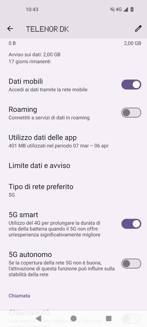 Scorri e seleziona Tipo di rete preferito