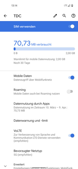 Wählen Sie Bevorzugter Netztyp