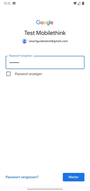 Geben Sie Ihre Passwort ein und wählen Sie Weiter