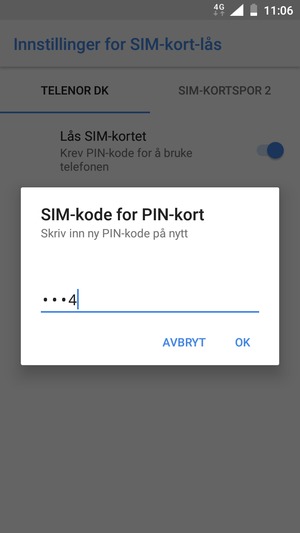 Bekreft din nye PIN-kode for SIM-kort og velg OK