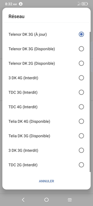 Sélectionnez un opérateur réseau dans la liste