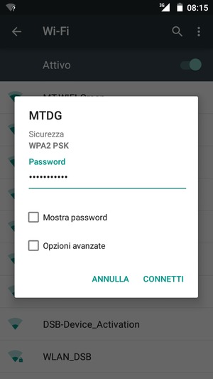 Inserisci la password del Wi-Fi e seleziona CONNETTI