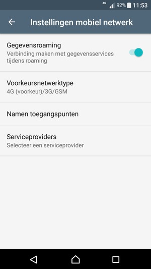Schakel Gegevensroaming in of uit