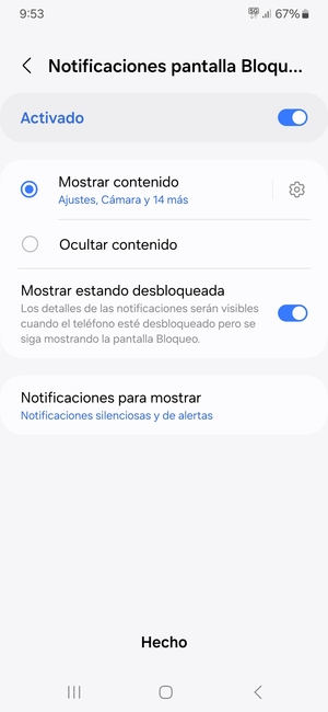 Seleccione la opciones deseada y seleccione Hecho