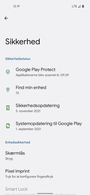 For at aktivere din skærmlås, gå til menuen Sikkerhed og vælg Skærmlås