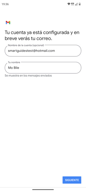 Déle a su cuenta un nombre y escriba su nombre. Seleccione SIGUIENTE
