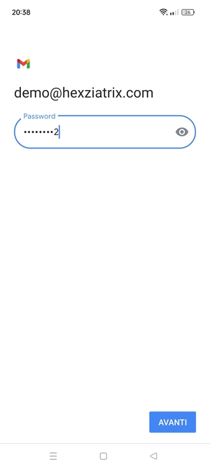 Inserisci la tua password e seleziona AVANTI
