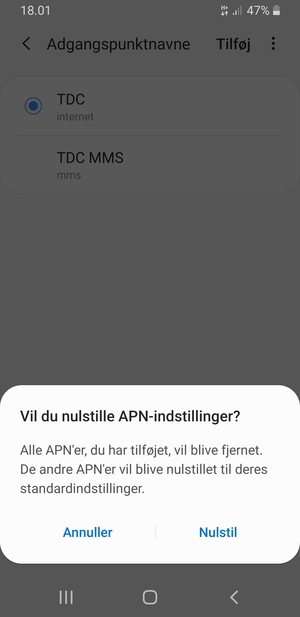 Vælg Nulstil