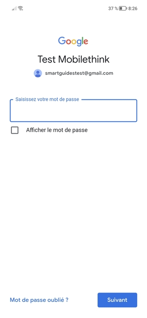Saisissez votre mot de passe Gmail et sélectionnez Suivant