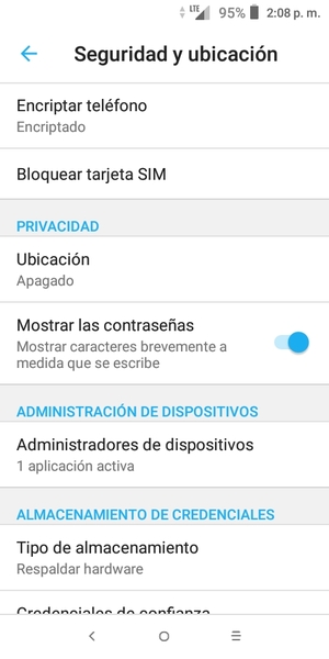 Para cambiar el PIN de la tarjeta SIM, vuelva al menú Seguridad y ubicación, desplácese y seleccione Bloqueo tarjeta SIM