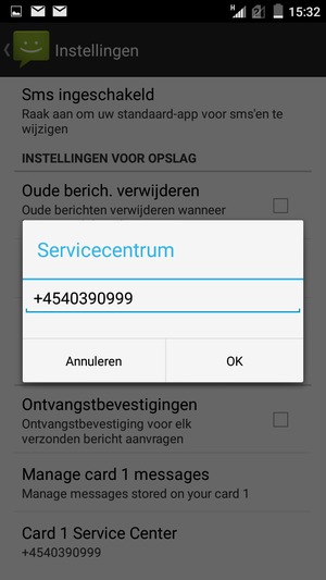 Voer het Servicecentrum nummer in en selecteer OK