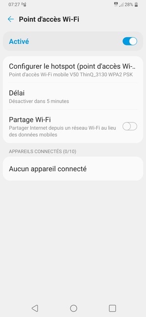 Votre téléphone est maintenant configuré pour être utilisé comme modem