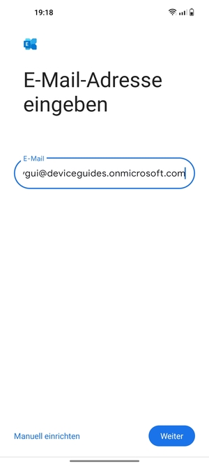 Geben Sie Ihre E-Mail-Adresse ein und wählen Sie Manuell einrichten