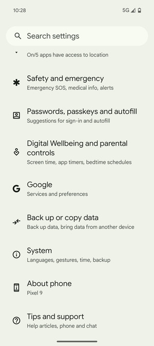 Scroll to and select System