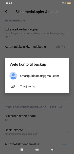 Vælg din sikkerhedskopi-konto