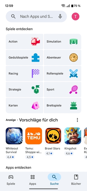 Wählen Sie die Suchleiste