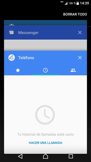 Seleccione BORRAR TODO para cerrar todas las aplicaciones en ejecución
