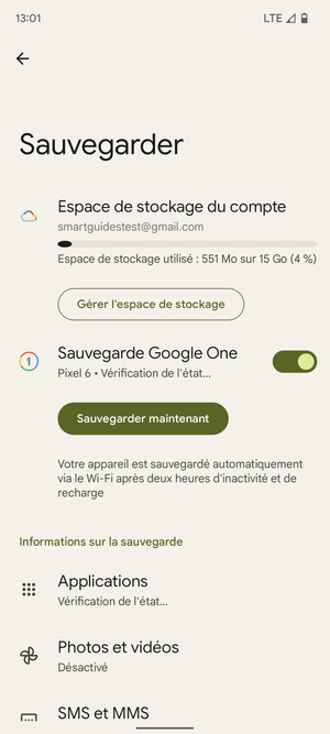 Sélectionnez Espace de stockage du compte