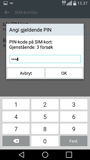 Skriv inn Gjeldende PIN-kode på SIM-kort og velg OK