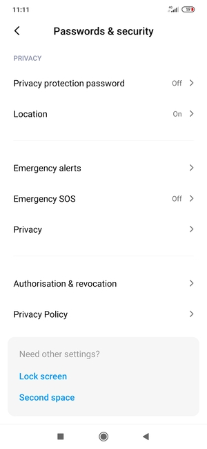 Scroll to and select Privacy