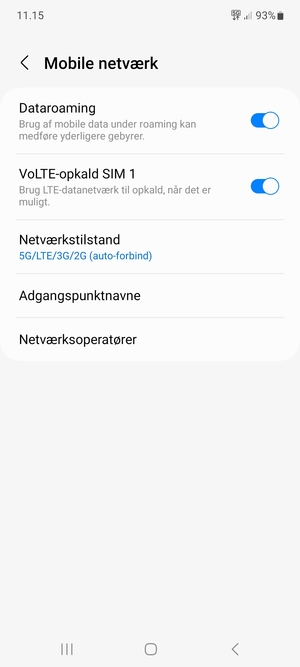 Slå Dataroaming til eller fra