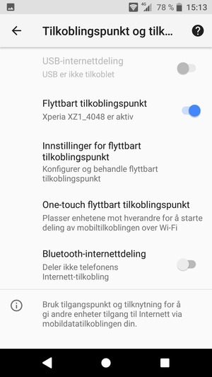Telefonen din er konfigurert for bruk som et modem