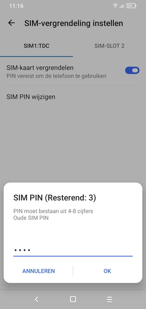 Voer uw Oude SIM PIN in en selecteer OK