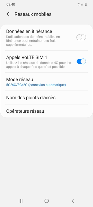 Pour changer de réseau en cas de problèmes de réseau, sélectionnez Opérateurs réseau