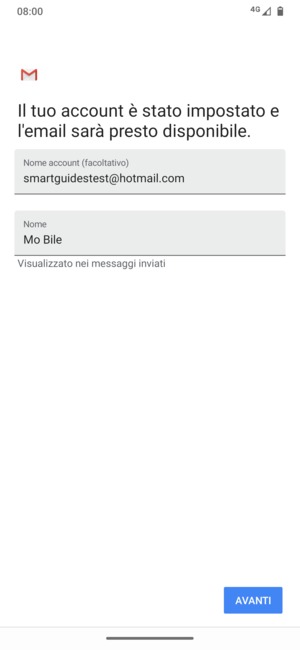 Scegli un nome per il tuo account e inserisci il tuo nome. Seleziona AVANTI