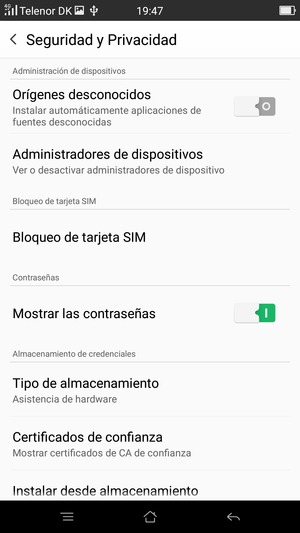 Seleccione Bloqueo de tarjeta SIM