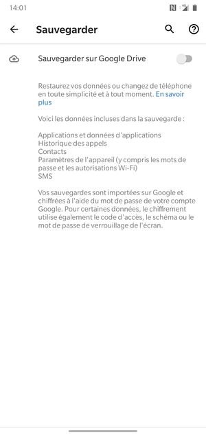 Activer le Sauvegarder sur Google Drive