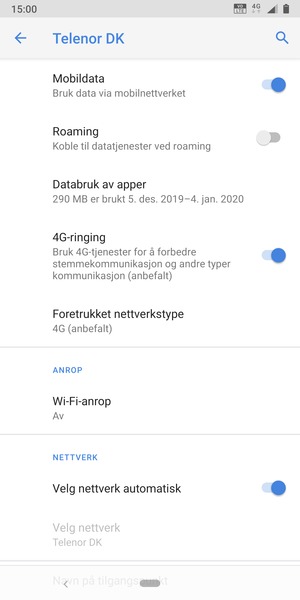 Slå av Velg nettverk automatisk