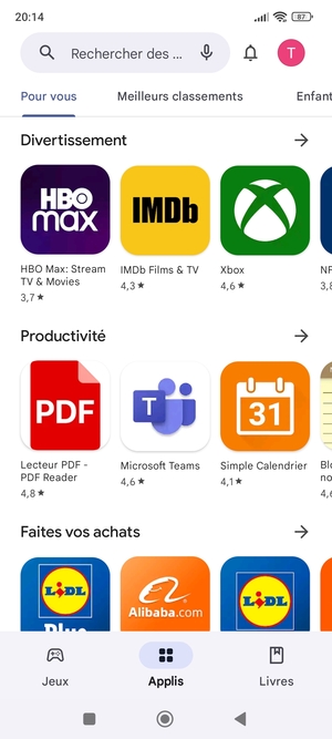Sélectionnez la barre de Recherche