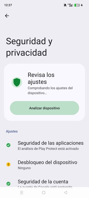 Para activar su bloqueo de pantalla, vaya al menú Seguridad y Privacidad y seleccione Desbloqueo del dispositivo