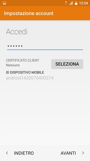 Inserisci la tua password e seleziona AVANTI