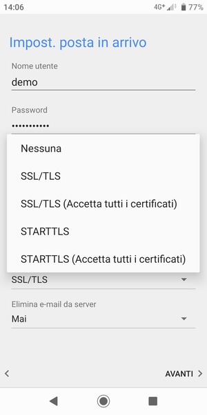 Seleziona Nessuna e AVANTI