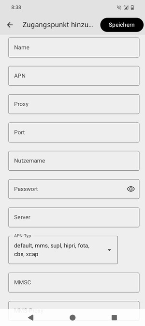 Scrollen Sie und wählen Sie APN-Typ
