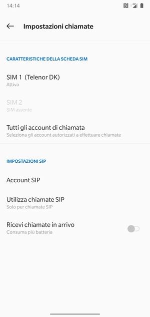 Seleziona SIM 1 o SIM 2