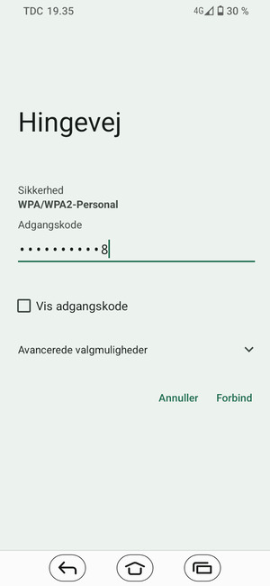 Indtast Wi-Fi adgangskoden og vælg Forbind