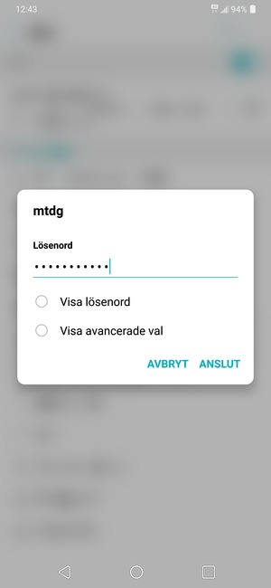 Ange lösenord till Wi-Fi och välj ANSLUT