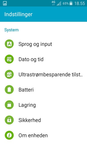 Scroll til og vælg Om enheden