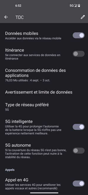 Faites défiler et sélectionnez Type de réseau préfére