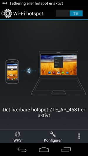 Din telefon er nu sat op til brug som modem