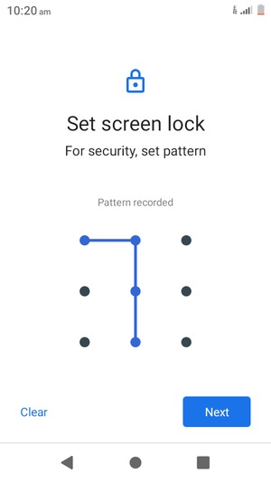 Draw an unlock pattern and select Next